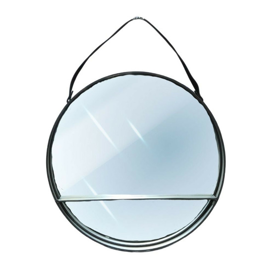 Miroir rond avec étagère à suspendre en métal noir 55 x 10 cm