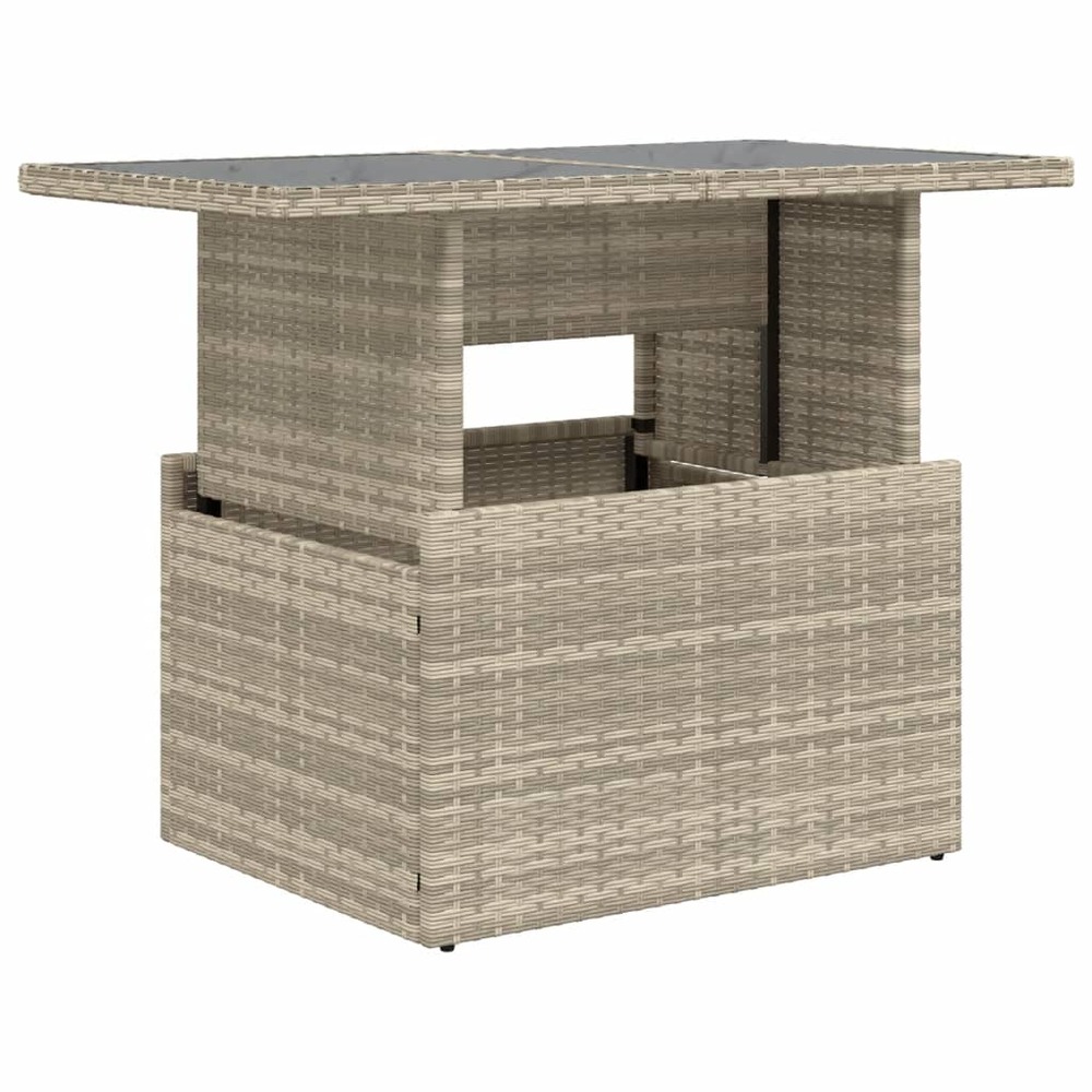 Table de jardin dessus en verre gris clair 100x55x73 cm rotin