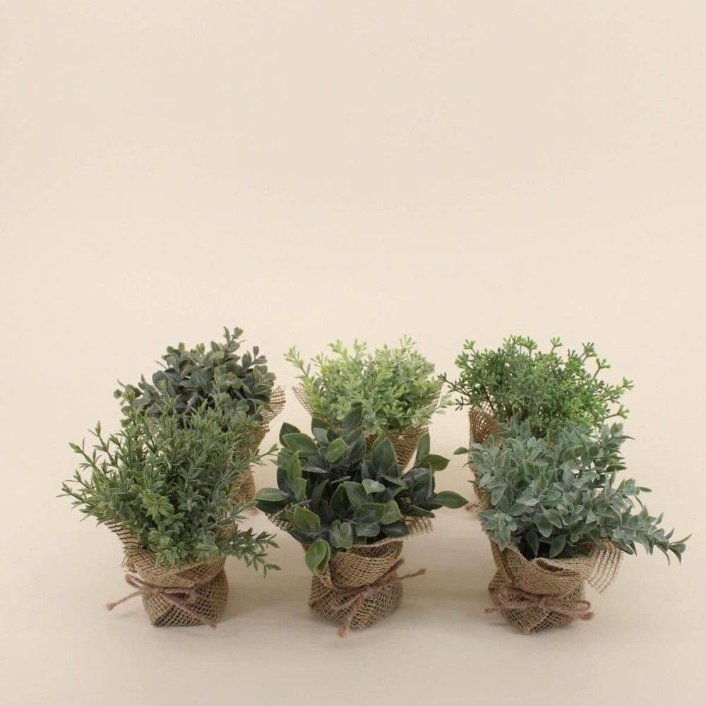 Lot de 6 plantes artificielles pot en jute 14cm