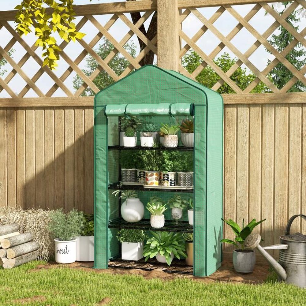 Mini serre de jardin housse pe renforcée verte 90 x 49 x 160 cm 4 étagères - comfortxl outdoor living