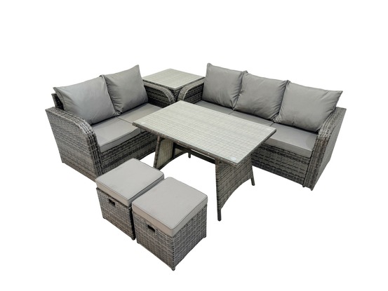 Dossier haut ensemble de meubles de jardin en rotin table à manger set canapé d'amour canapé 3 places 2 petits tabourets