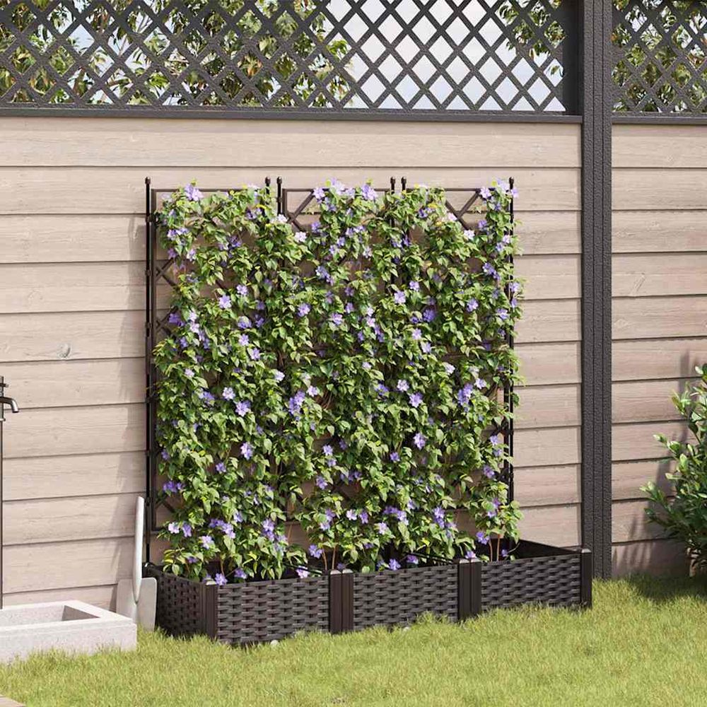 Lot de 3 bacs à fleurs treillis en pp modulable marron 120x40x126 cm