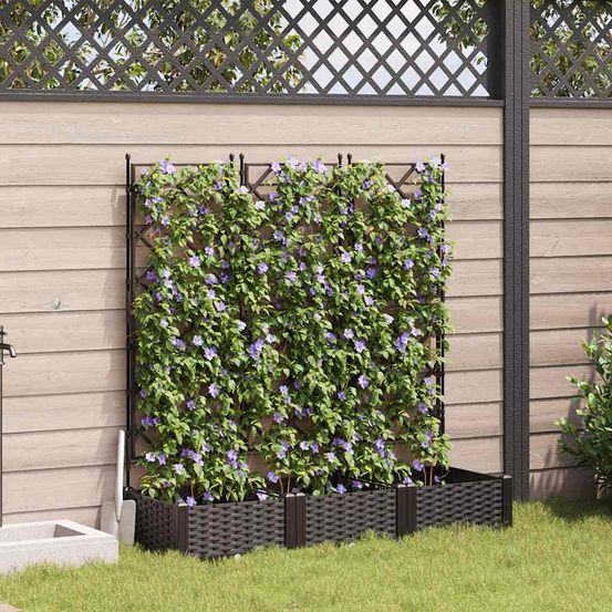 Lot de 3 bacs à fleurs treillis en pp modulable marron 120x40x126 cm