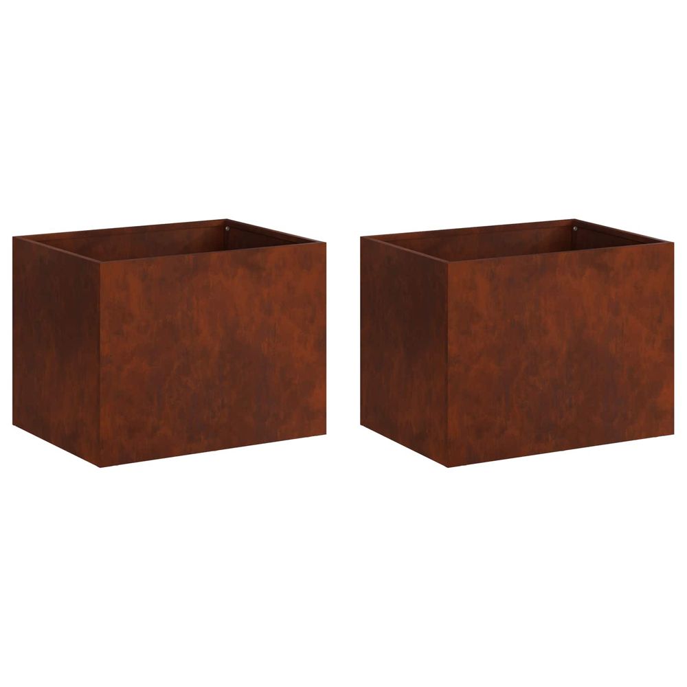 Cache-pot de jardin 2 pc rouillé 40 x 30 x 30 cm acier patiné
