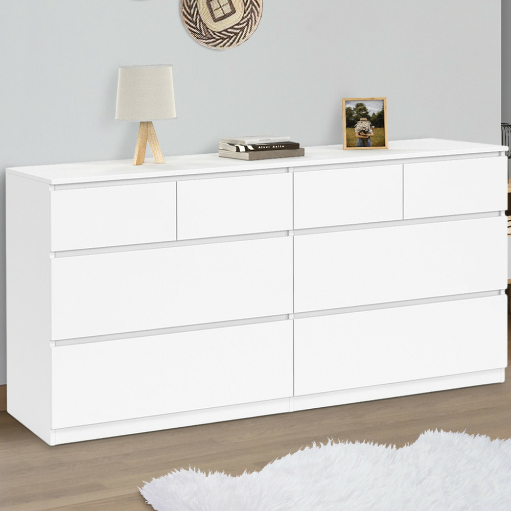 Commode 8 tiroirs tomi 160 cm bois blanc
