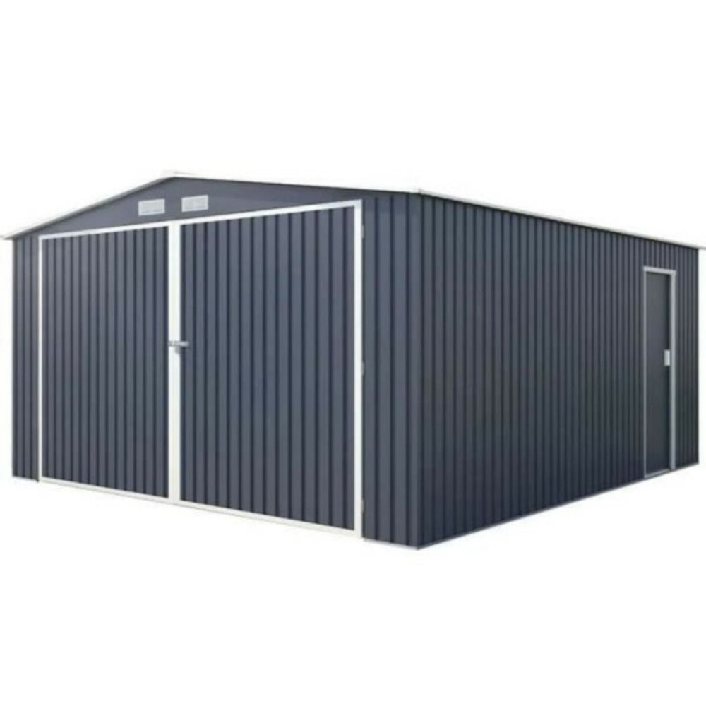Abri de jardin / garage en métal 16 m² - 380 x 420 x 232 - comet - kit d'ancrage, 2 portes coulissantes , 1 porte latérale gr