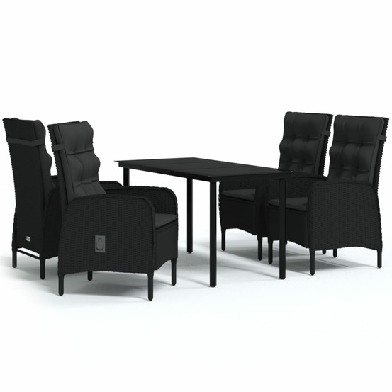 Ensemble à manger de jardin avec coussins 5 pcs noir