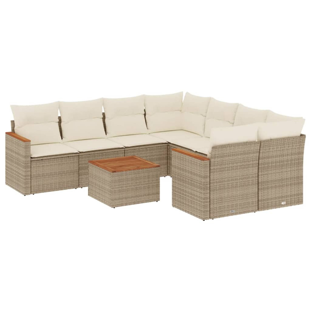 Salon de jardin avec coussins 9 pcs beige résine tressée