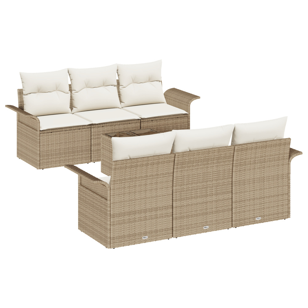 Set de canapé de jardin 7 pièces avec coussins beige rattan poly