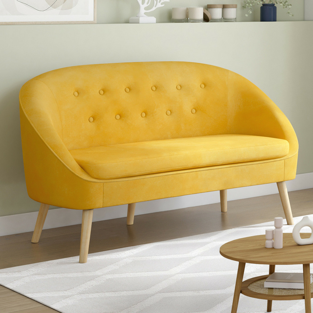 Canapé banquette sonia en velours jaune