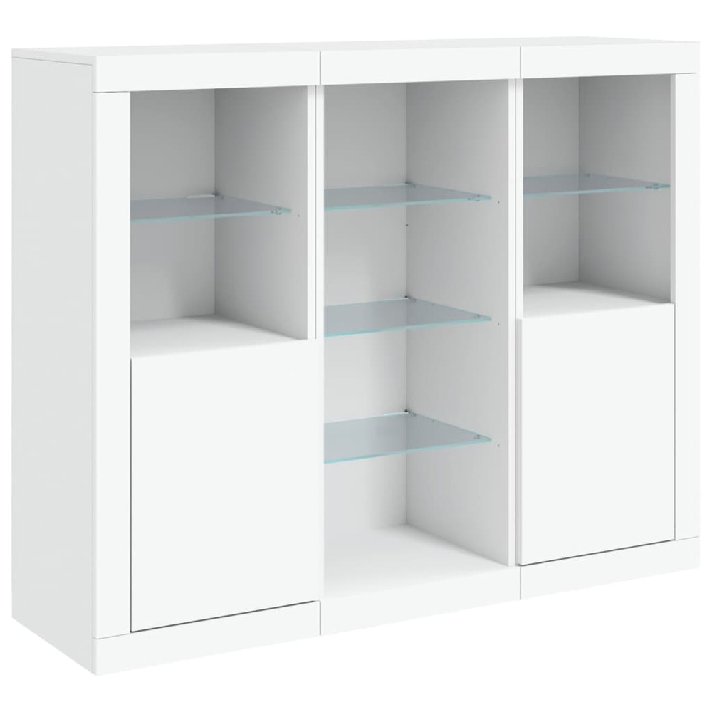 Buffet bahut commode armoire meuble de rangement organisateur cuisine salle de séjour salon avec lumières led 3 pcs bois d'in