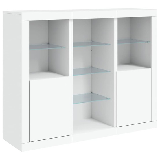 Buffet bahut commode armoire meuble de rangement organisateur cuisine salle de séjour salon avec lumières led 3 pcs bois d'in