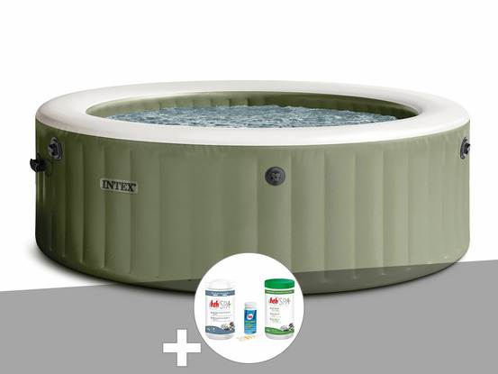 Kit spa gonflable purespa olive rond bulles 6 places + kit de traitement brome