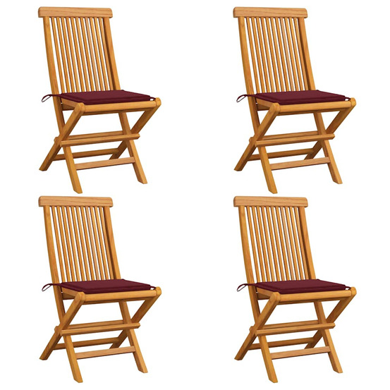 Chaises de jardin avec coussins rouge bordeaux lot de 4 teck