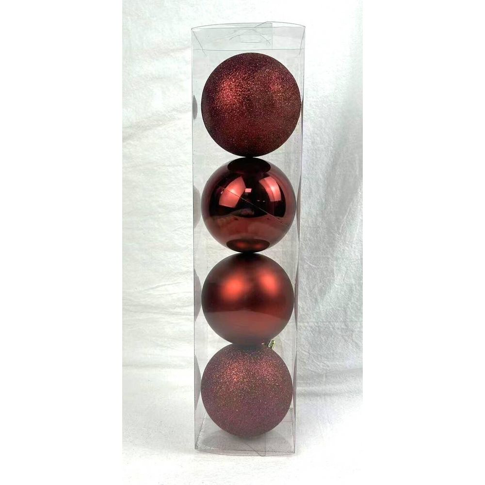 Lot de 4 boules de noël en plastique grenat d. 80 mm