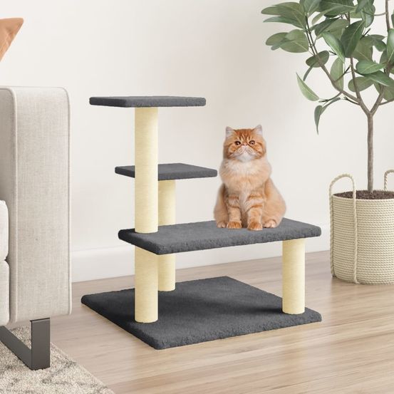 Petit arbre à chat stable avec plateformes multi-niveaux griffoir sisal gris foncé 61cm