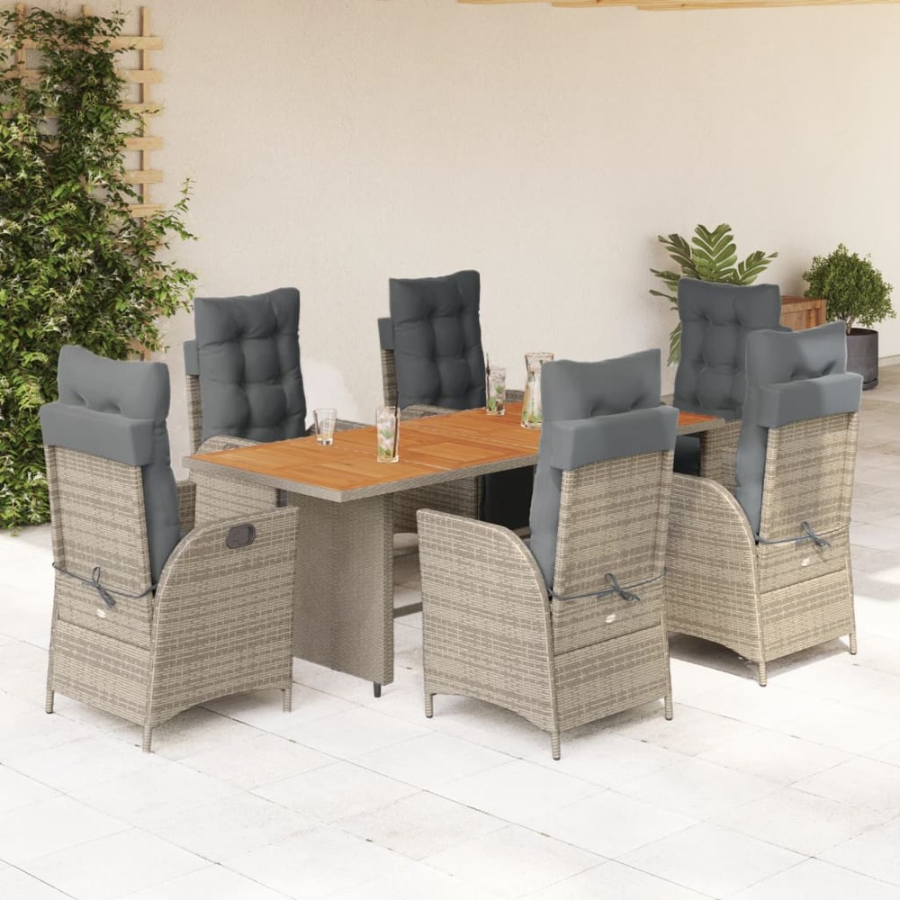 Ensemble à manger de jardin et coussins 7 pcs gris rotin