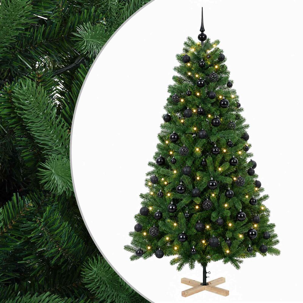 Sapin de noël artificiel avec boules 240 cm 300 led blanc chaud