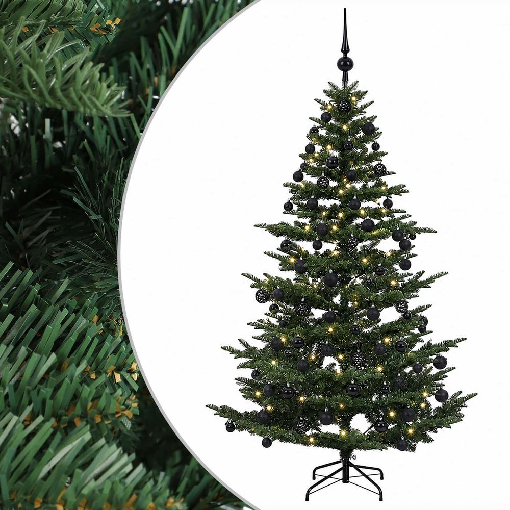 Sapin de noël artificiel avec boules 210 cm 300 led blanc chaud
