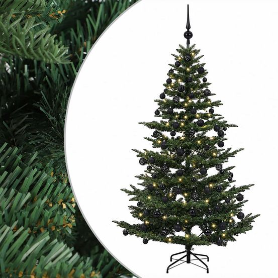 Sapin de noël artificiel avec boules 210 cm 300 led blanc chaud