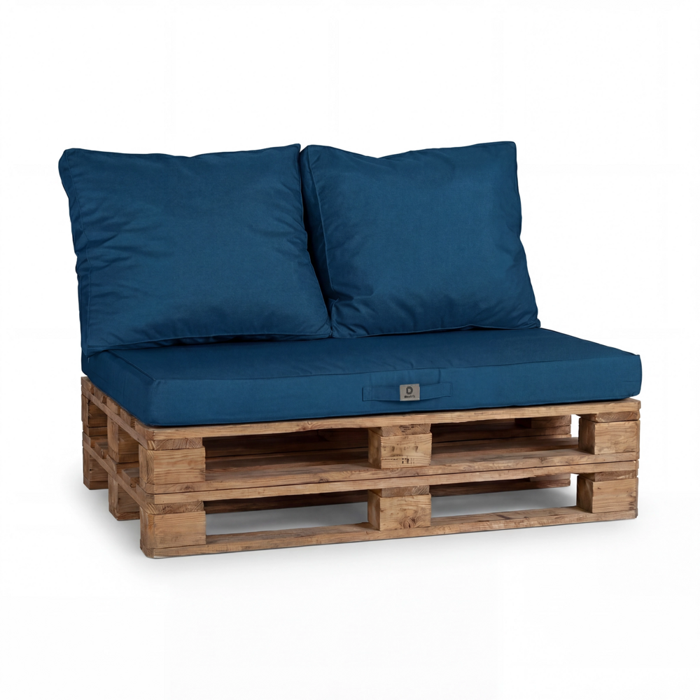 Lot de 3 coussins pour palette déhoussables en polyester bleu