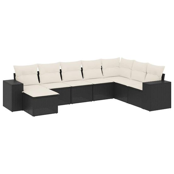 Salon de jardin 8 pcs avec coussins noir résine tressée