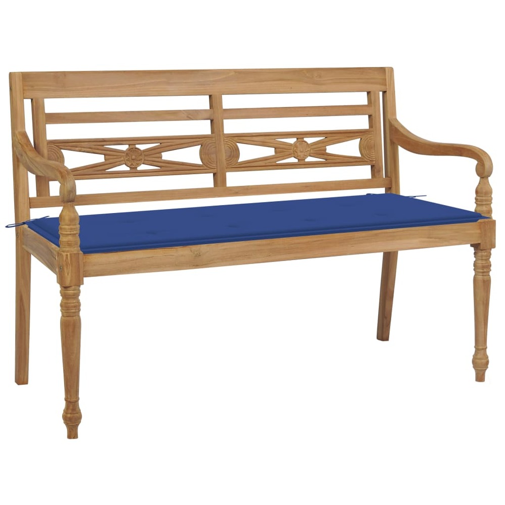 Banc de jardin meuble de patio d'extérieur terrasse avec coussin bleu royal 120 cm bois de teck massif