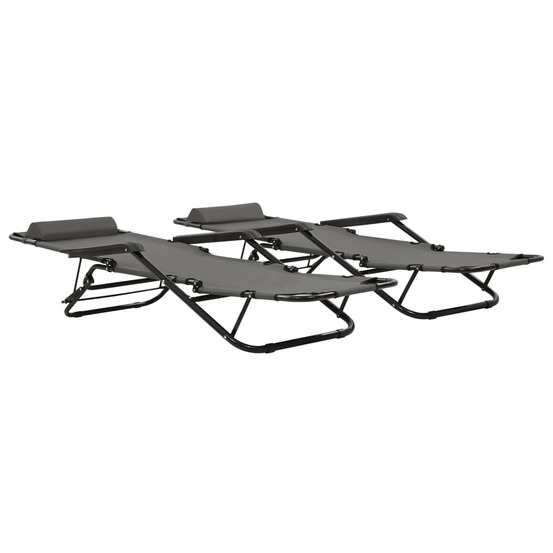 Chaises longues pliables 2 pcs avec repose-pied acier gris
