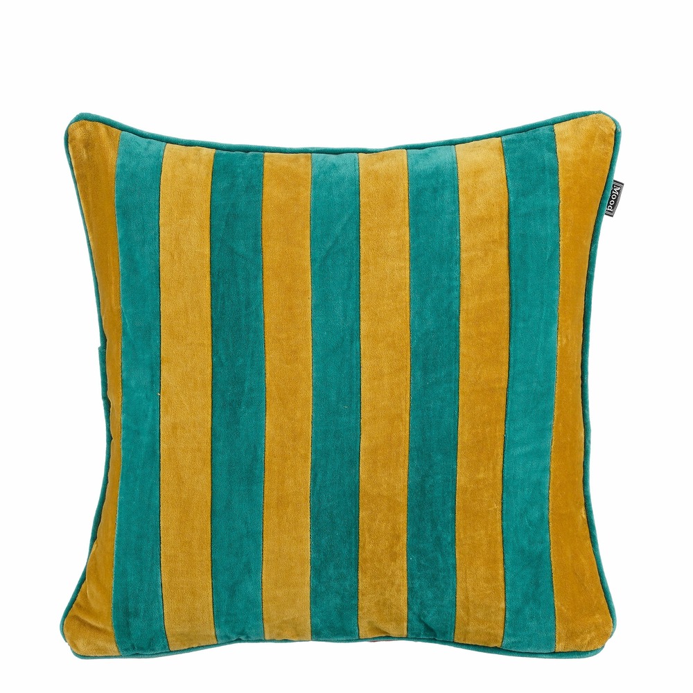 In the mood collection - coussin en velours de coton vert et jaune 45x45
