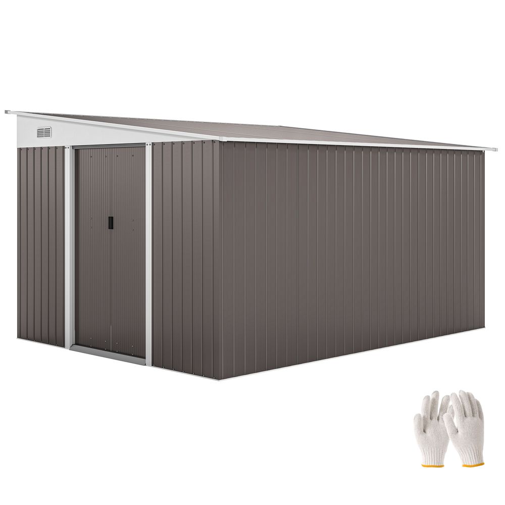 Abri de jardin métal gris 280 x 345 x 201 cm rangement double porte coulissante - comfortxl outdoor living