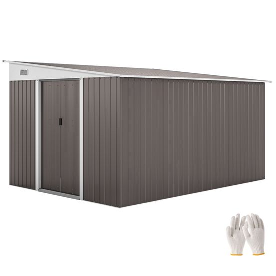 Abri de jardin métal gris 280 x 345 x 201 cm rangement double porte coulissante - comfortxl outdoor living