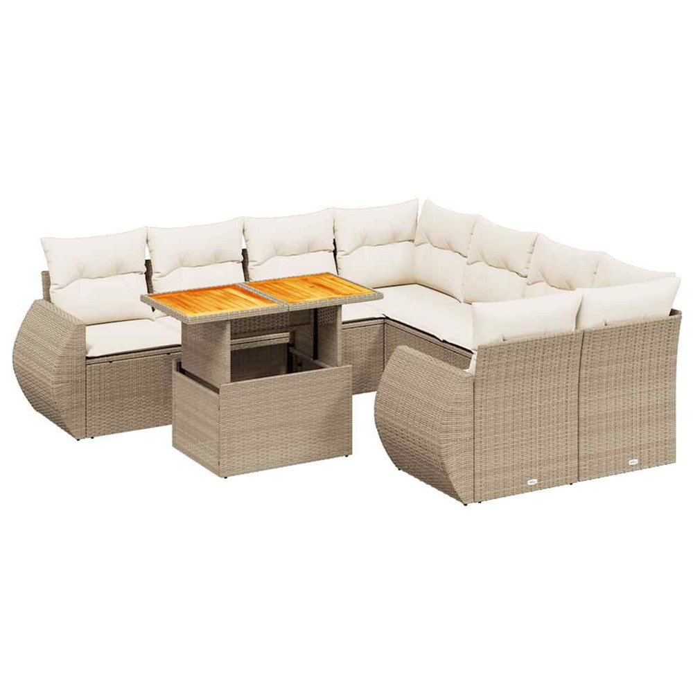 Salon de jardin avec coussins 9 pcs beige résine tressée