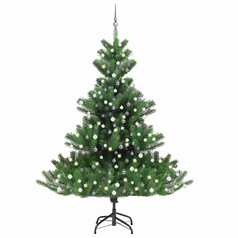 Sapin de noël artificiel nordmann avec led et boules vert 240cm