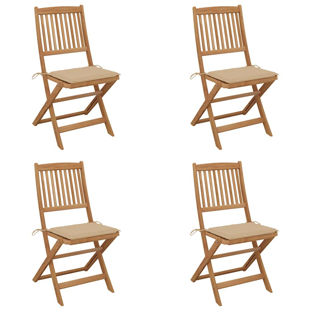 Chaises pliables de jardin lot de 4 avec coussins bois d'acacia