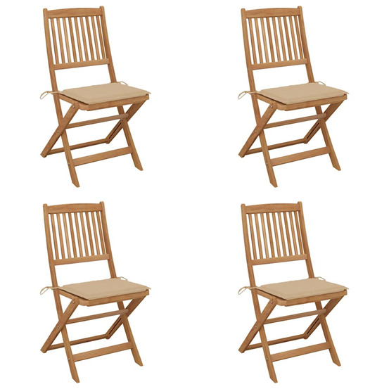 Chaises pliables de jardin lot de 4 avec coussins bois d'acacia