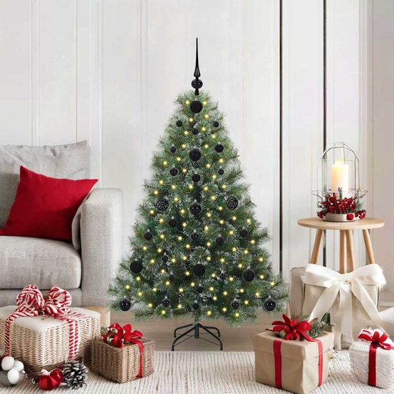 Sapin artificiel réaliste 120 cm, illuminé par 150 led, avec 61 boules de noël