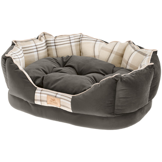Ferplast couchage rembourré pour chats et chiens charles 70, divan avec coussin, sofa pour animaux, écossais, velours doux,