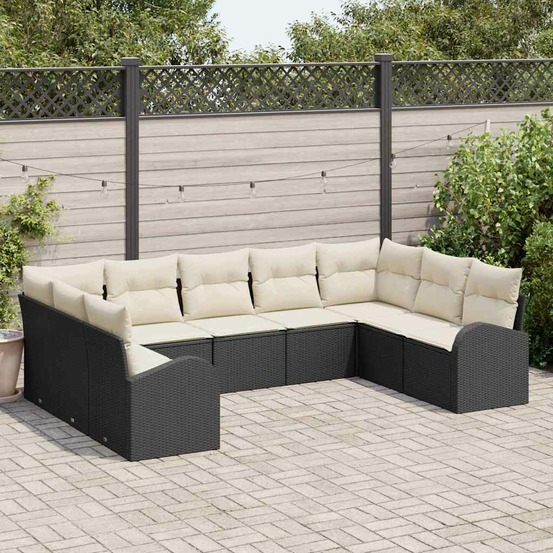 Ensemble de canapé de jardin 9 pcs noir et blanc polyrotin
