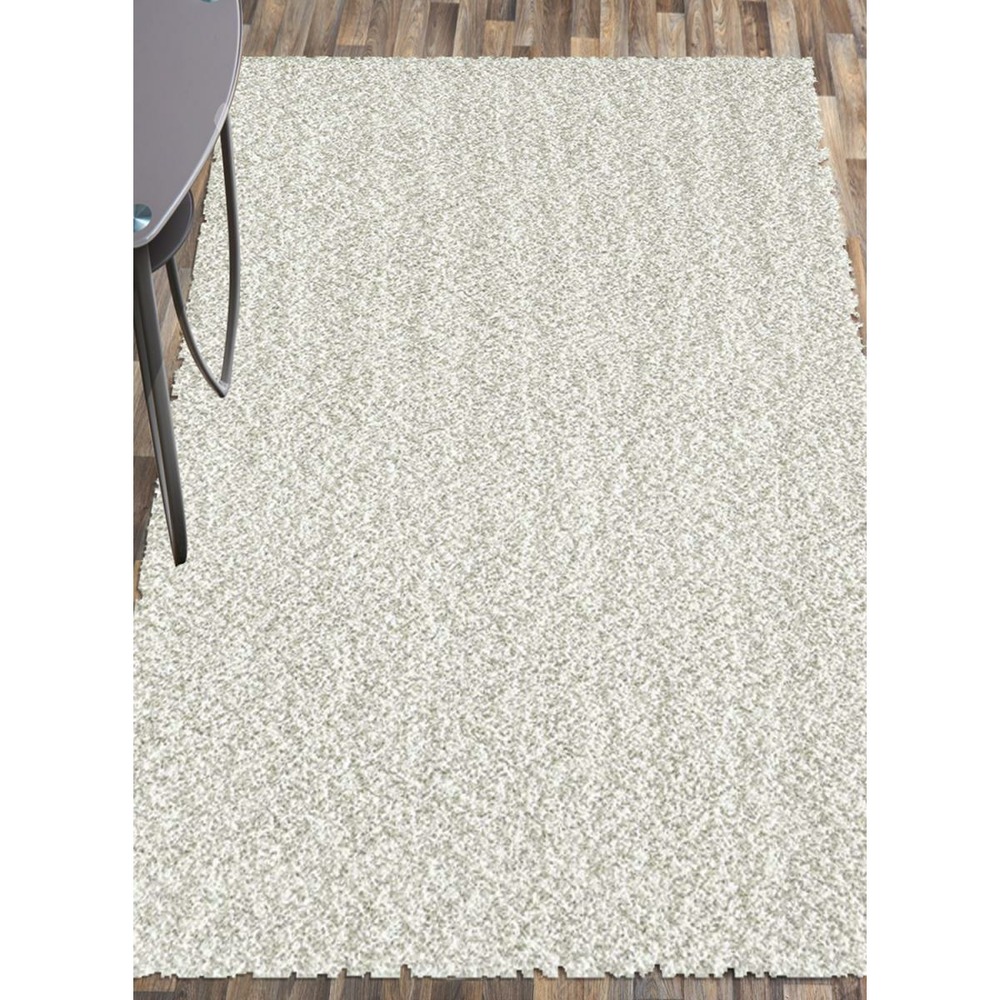 Tapis longs poils shaggy 80x150 rectangle tissé crème motif uni simple