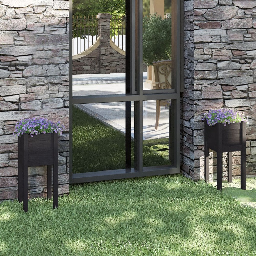 Jardinières d'extérieur 2 pcs noir 31x31x70 cm bois de pin
