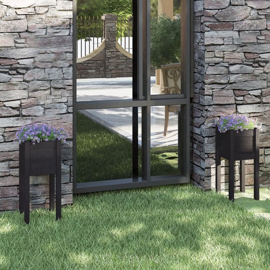 Jardinières d'extérieur 2 pcs noir 31x31x70 cm bois de pin