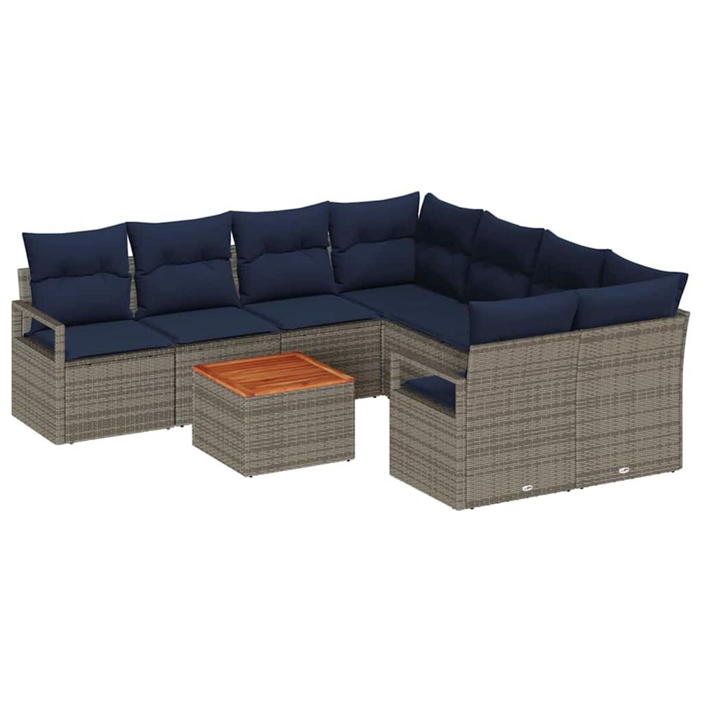 Ensemble de canapé de jardin 9 pc gris polyrotin