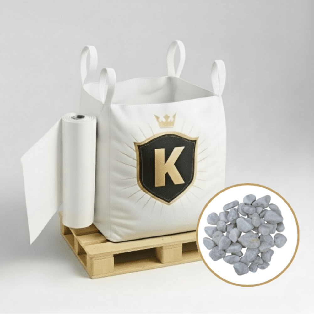 Kit galets blanc + géotextile = 1 big bag galet de marbre blanc 25/40 1.5t [environ 20m2 sur 5cm d'épaisseur] + 1 géotextile 25m2