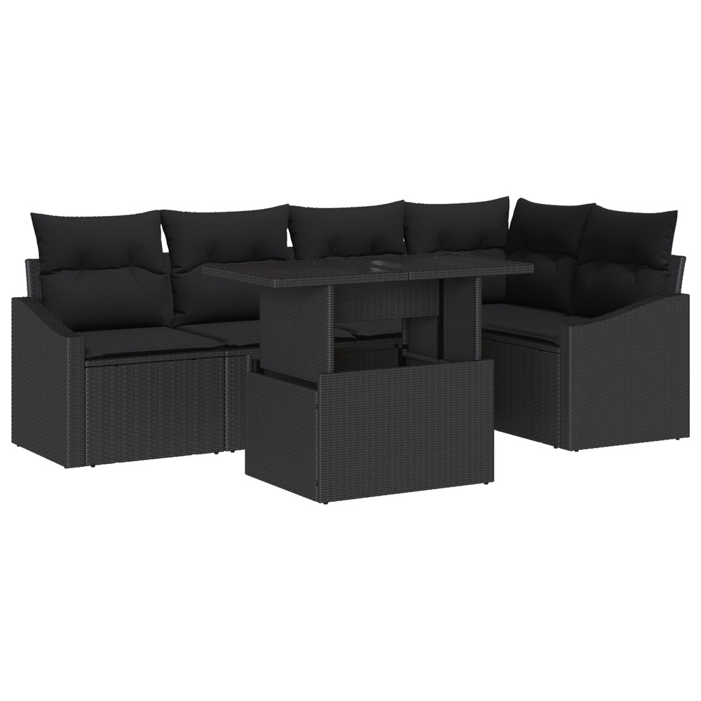 Set de canapé de jardin en 6 pièces avec coussins en poly rattan noir
