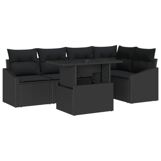 Set de canapé de jardin en 6 pièces avec coussins en poly rattan noir