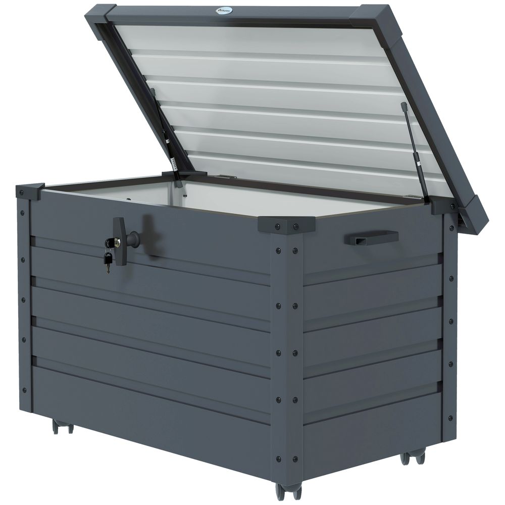 Coffre de rangement acier galvanisé 295 l gris foncé pour jardin mobile verrouillable - comfortxl outdoor living