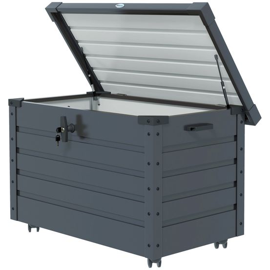 Coffre de rangement acier galvanisé 295 l gris foncé pour jardin mobile verrouillable - comfortxl outdoor living