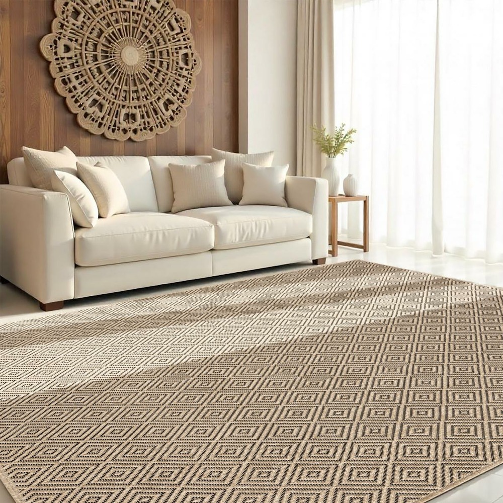 Tapis extérieur intérieur 60x180 lyn13 rezy 3 aspect jute ton sur ton