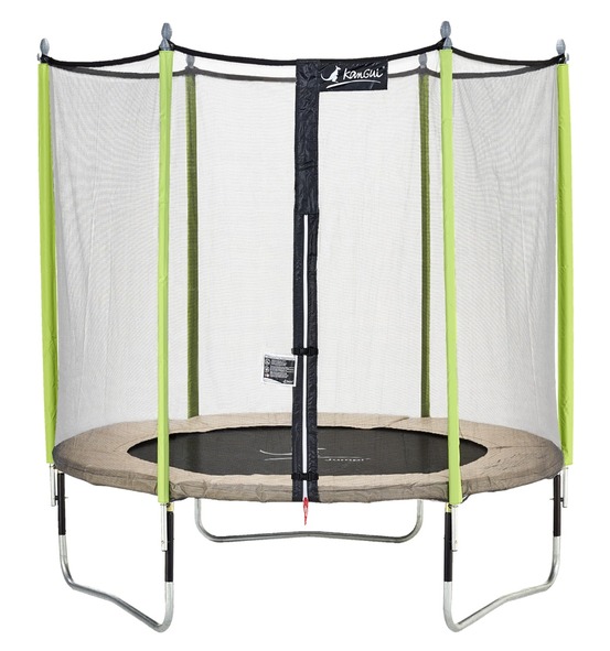 Trampoline de jardin 244 cm + filet de sécurité jumpi taupe/vert 250