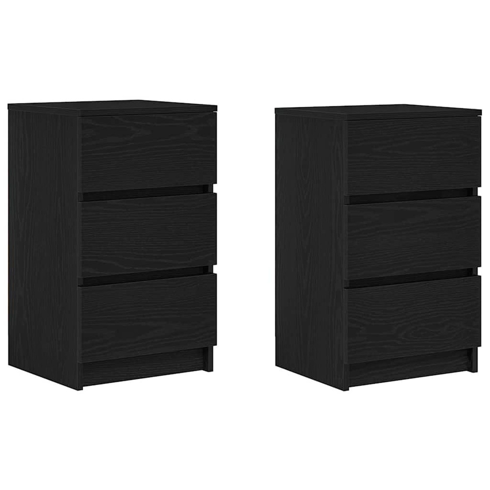 Tables de chevet avec 3 tiroirs 2 pcs noir 39x35x65 cm